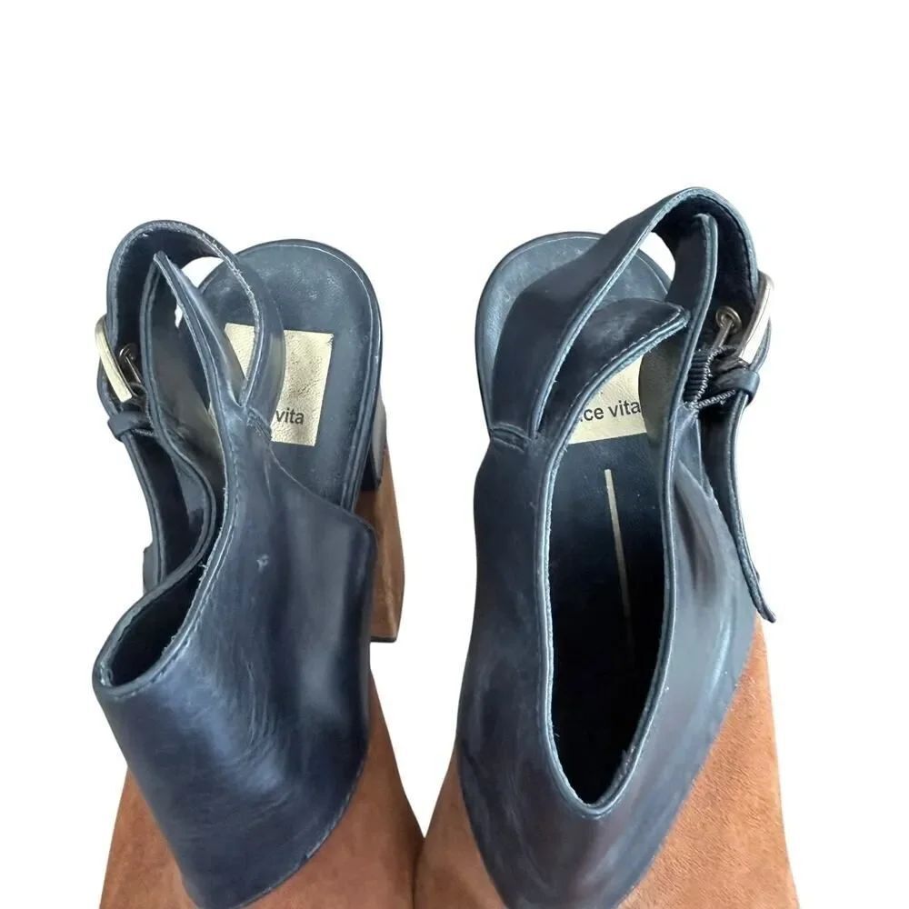 Dolce Vita Joanna Heels Platform Black Brown Suede Leather Shoes Womens 9 - Picture 5 of 12
